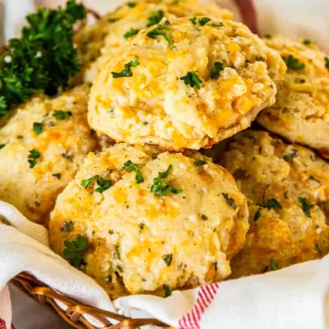 basket with cheddar bay biscuits