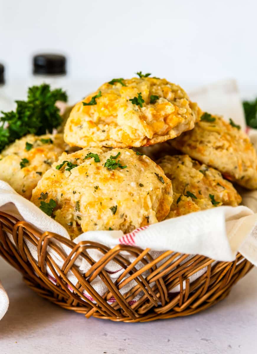 cheddar bay biscuits in basket