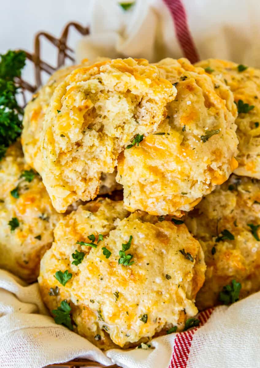 up close showing inside of cheddar bay biscuits