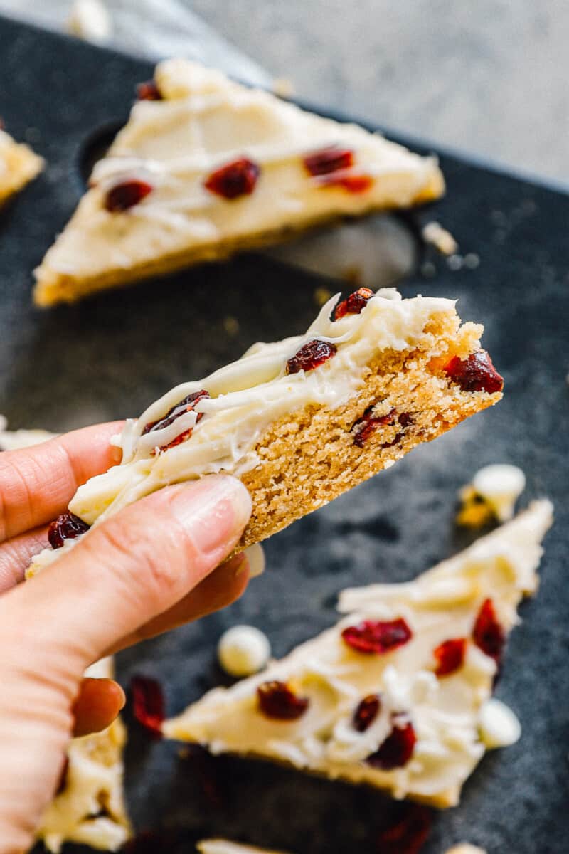 holding up iced cranberry bliss bar