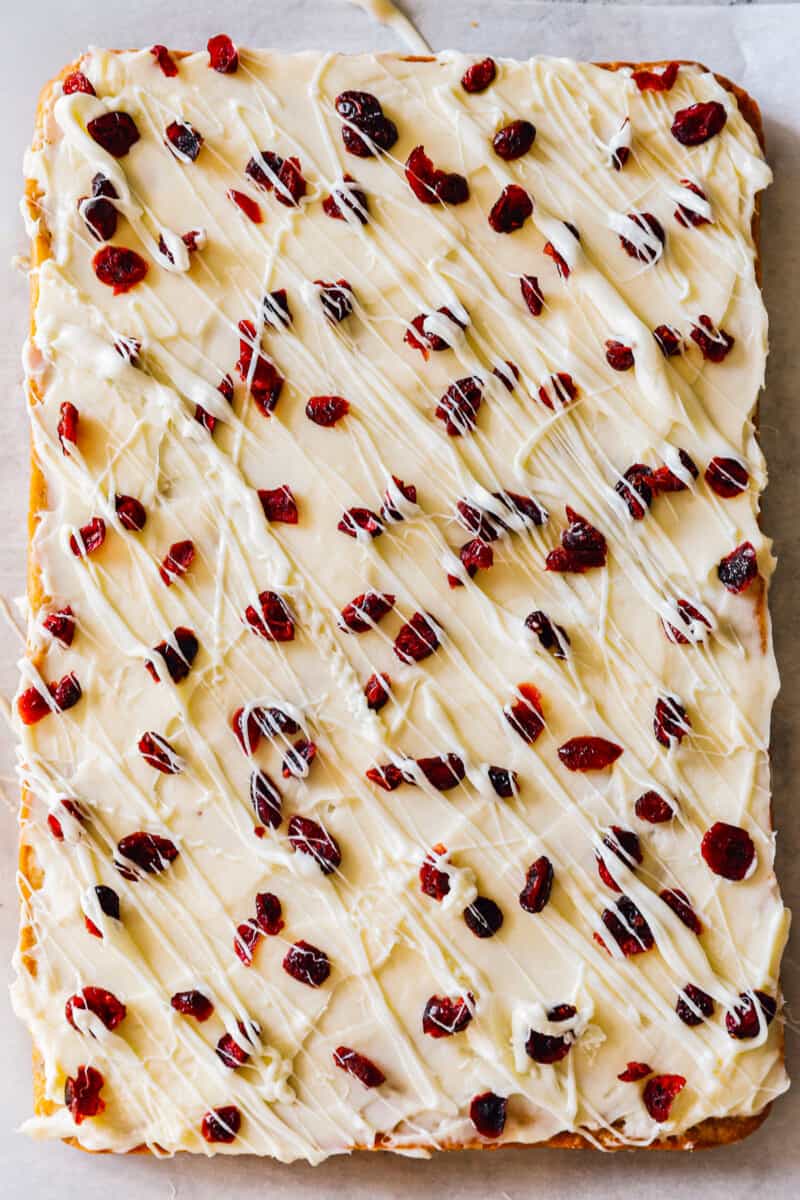pan of frosted cranberry bliss bars