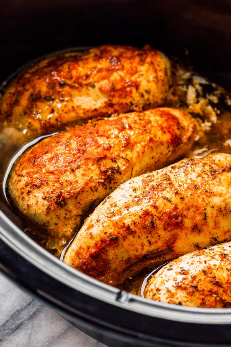 seasoned chicken breasts cooked in a crockpot