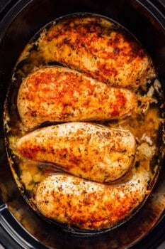 seasoned chicken breasts cooked in a crockpot
