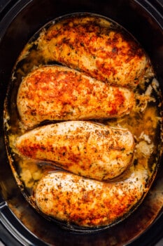 seasoned chicken breasts cooked in a crockpot