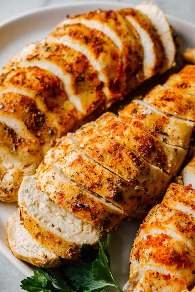 sliced crockpot chicken breasts with spice rub