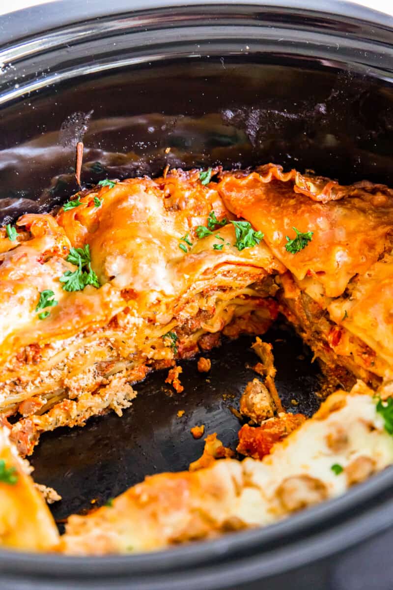 inside of crockpot lasagna