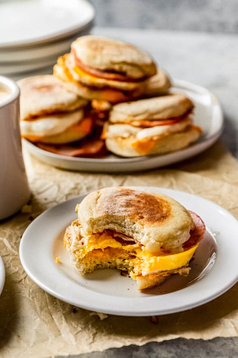 plates with homemade egg mcmuffins