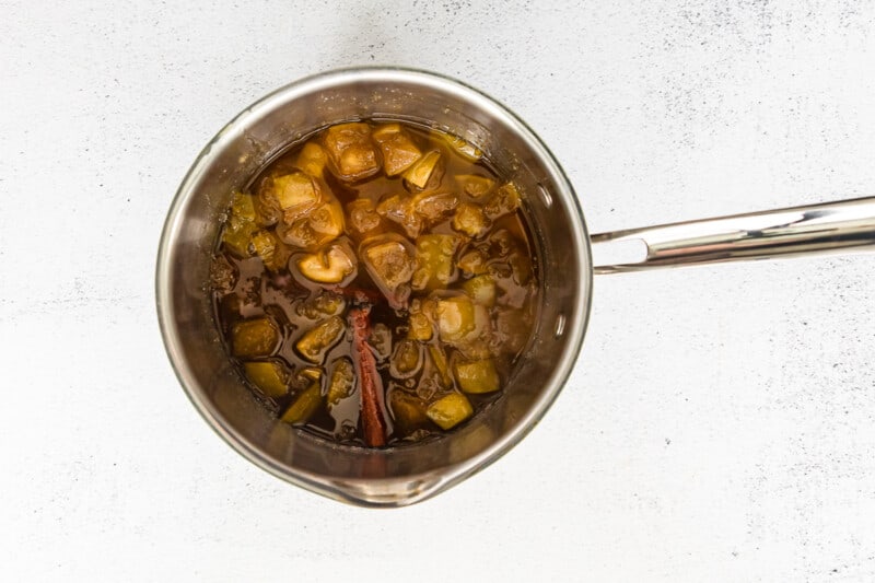 apple syrup mixture in a saucepan