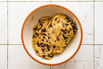 brown butter chocolate chip cookie dough in a bowl