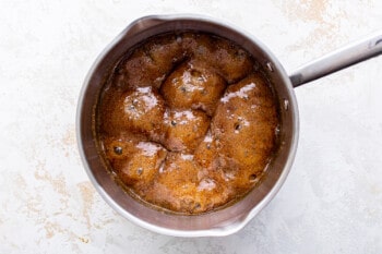bubbling brown sugar mixture in a saucepan