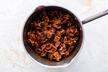 candied pecans in a saucepan