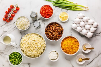 overhead image of ingredients for crockpot breakfast casserole