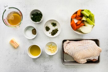 overhead image of ingredients for instant pot garlic herb turkey breast