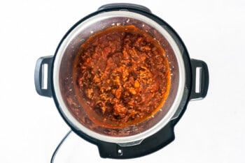 mixed sauce and Italian sausage mixture in instant pot