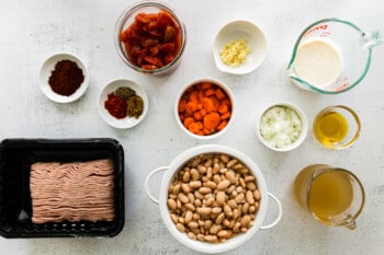 overhead image of ingredients for instant pot turkey white bean chili