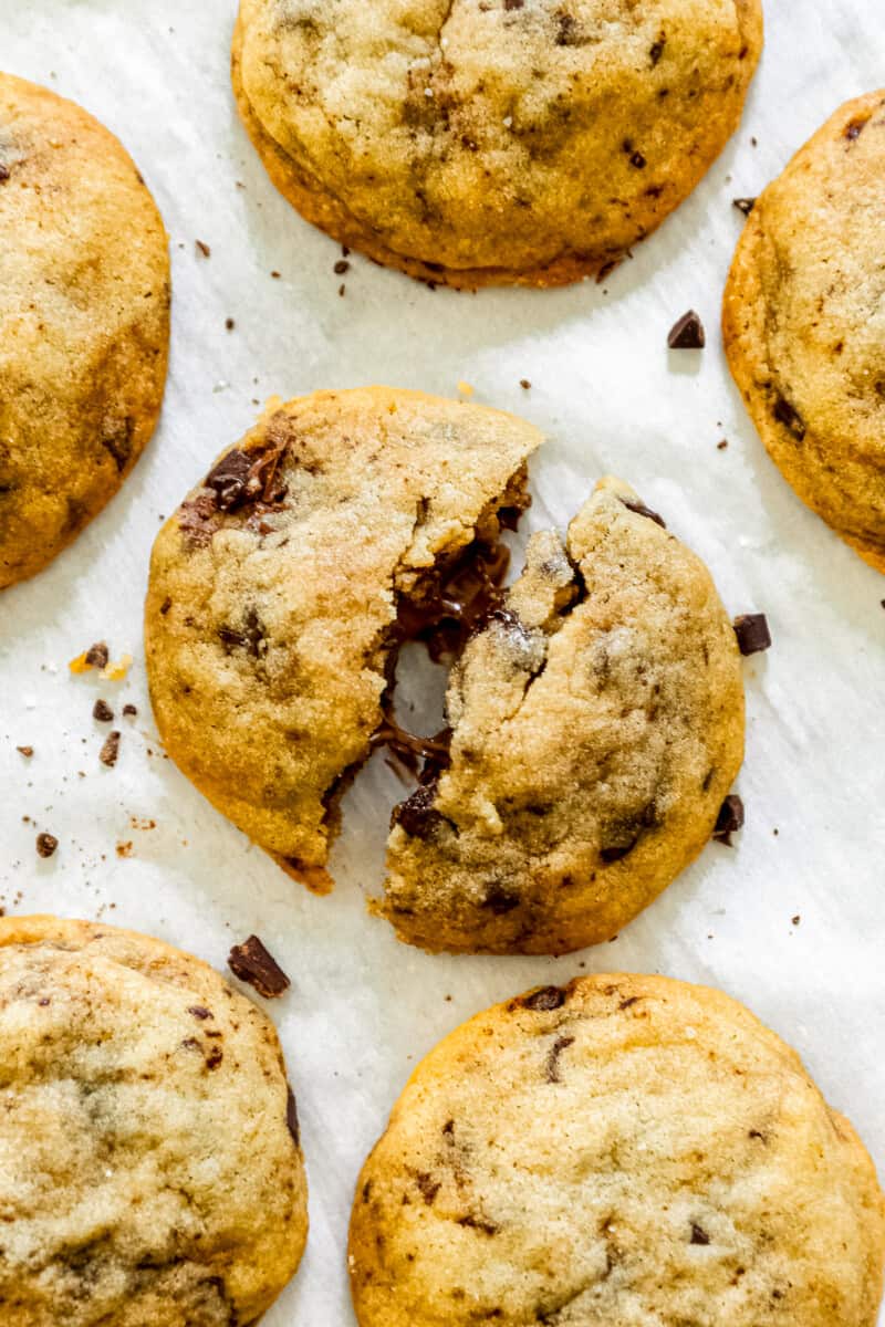 overhead nutella stuffed chocolate chip cookies