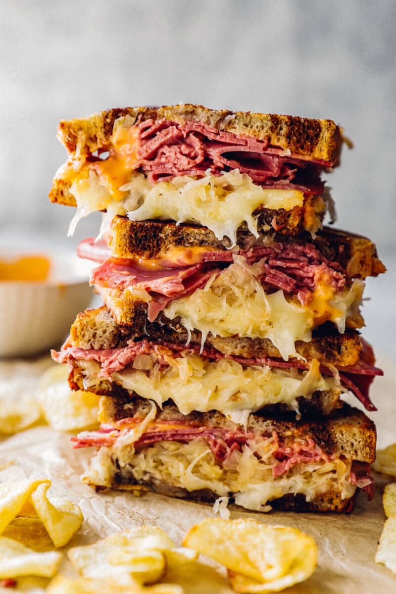stacked reuben sandwiches