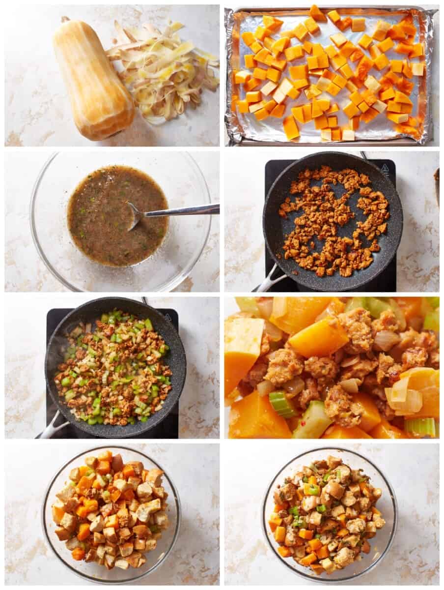 step by step photos for how to make butternut squash stuffing.