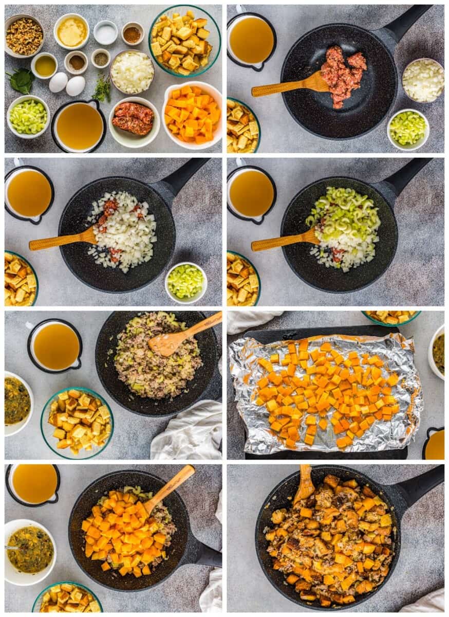 step by step photos for how to make butternut squash stuffing