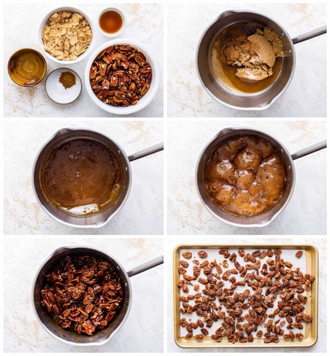step by step photos for how to make candied pecans