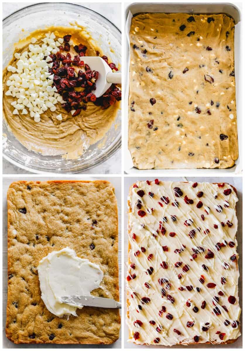 step by step photos for how to make cranberry bliss bars