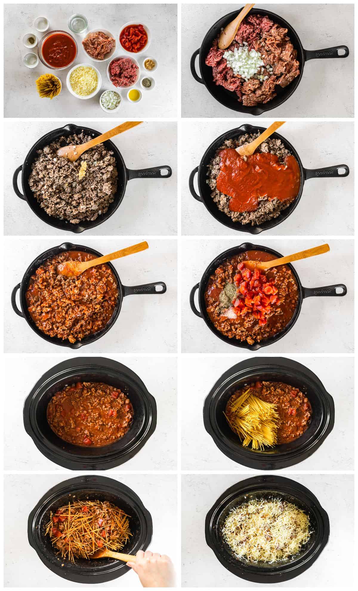 step by step photos for how to make crock pot spaghetti casserole
