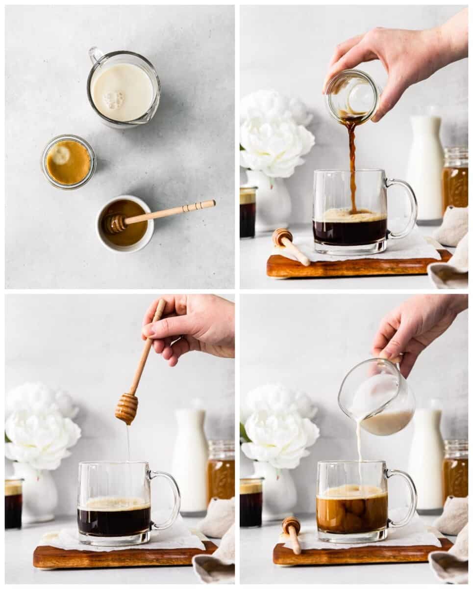 step by step photos for how to make honey almond milk flat white