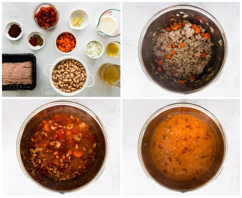 step by step photos for how to make instant pot turkey white bean chili
