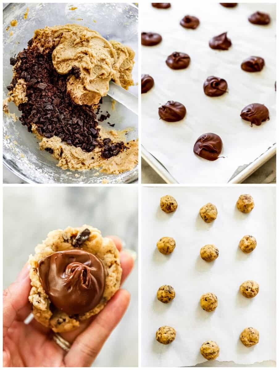 step by step photos for how to make nutella stuffed chocolate chip cookies
