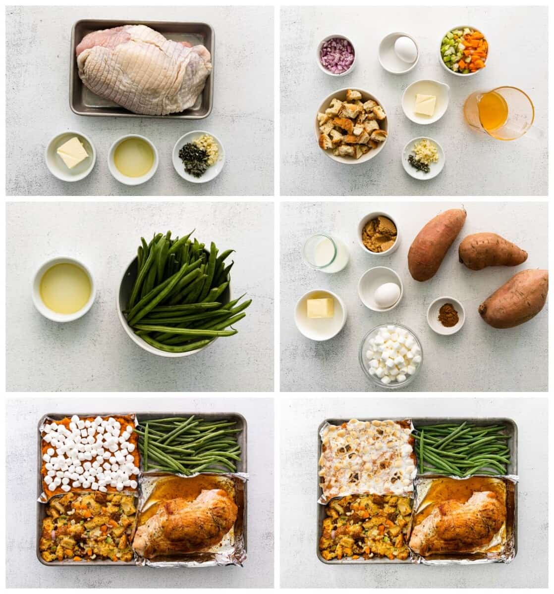 step by step photos for how to make sheet pan thanksgiving dinner with turkey breast
