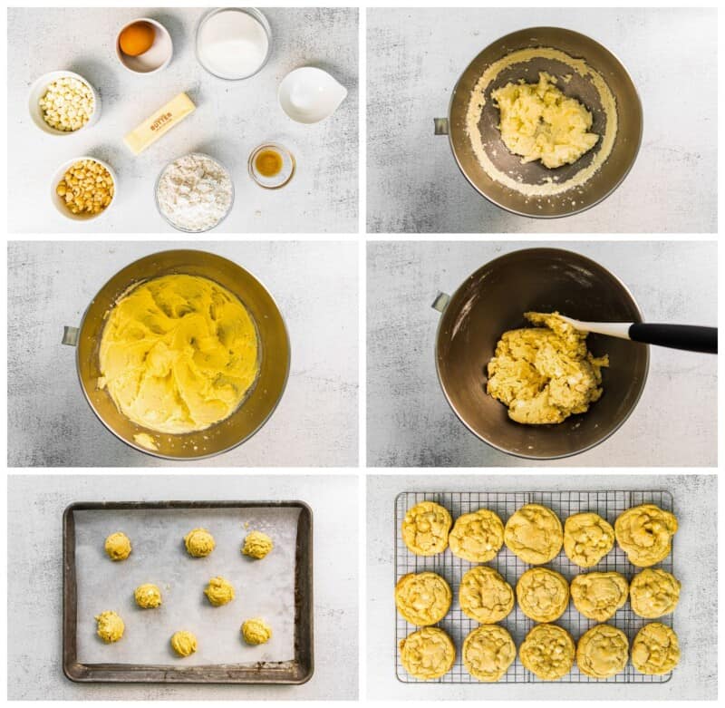 step by step photos for how to make white chocolate macadamia nut cookies