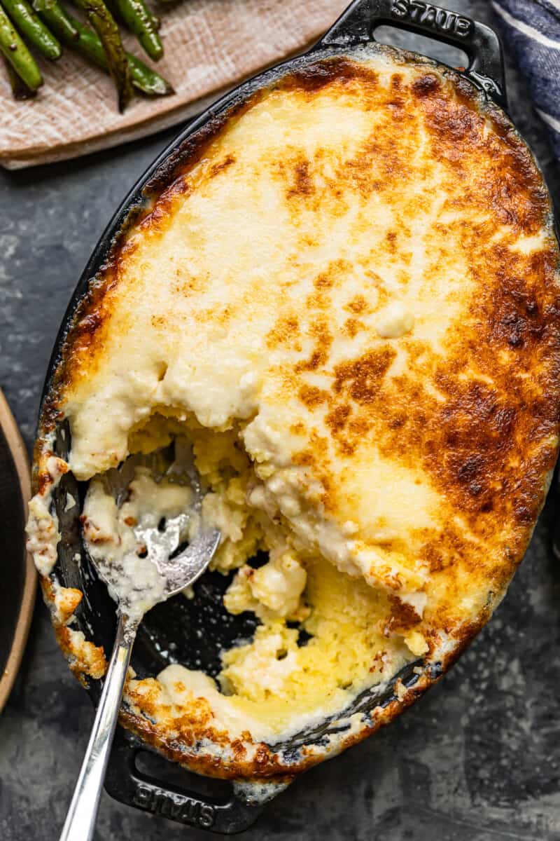 serving spoon in a dish of chantilly potatoes