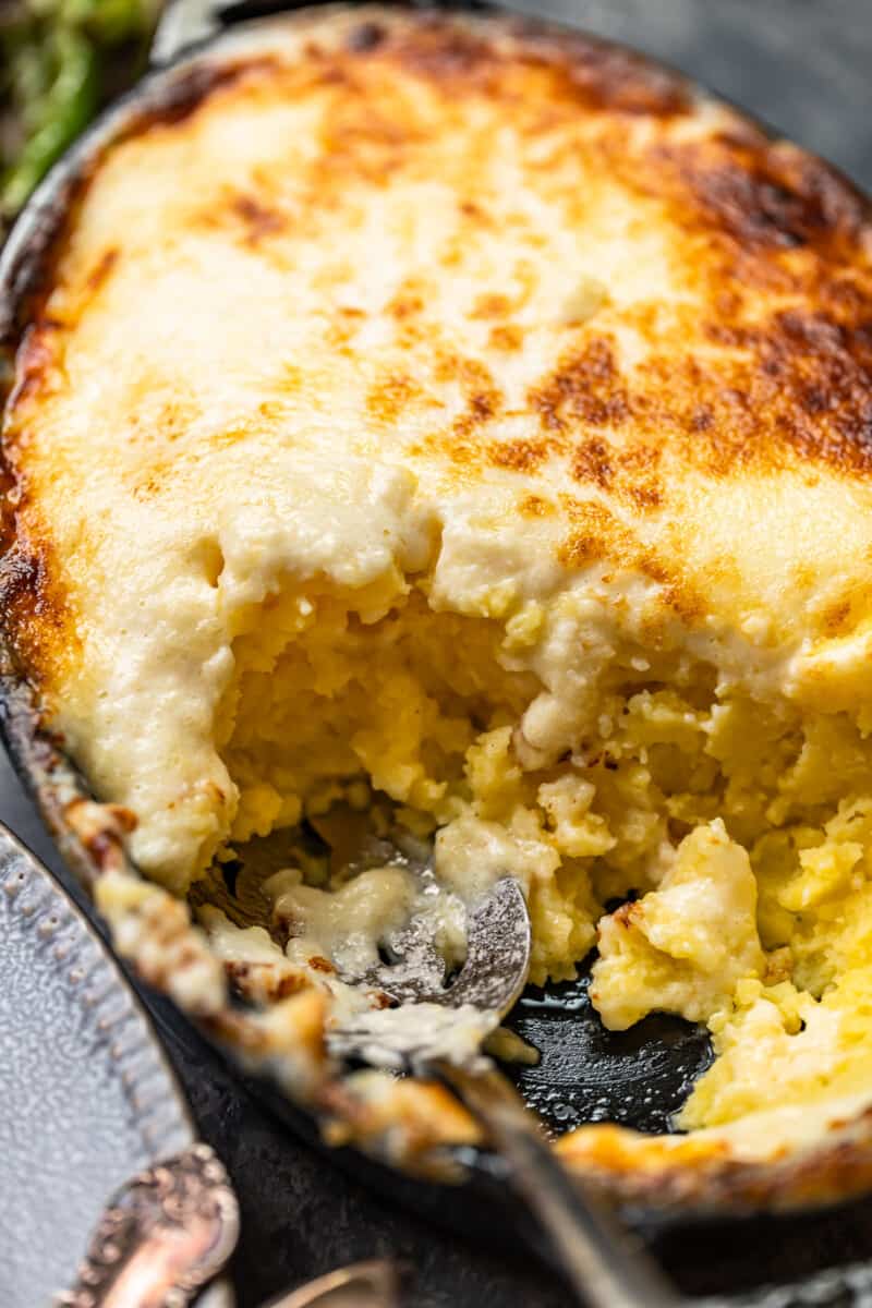 serving spoon in a dish of chantilly potatoes