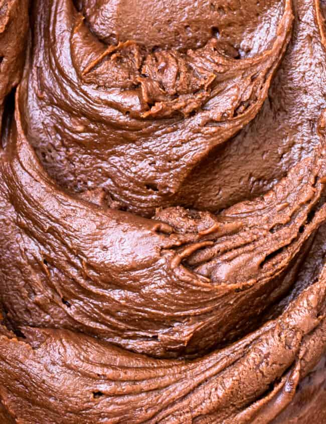 close up image of chocolate fudge frosting