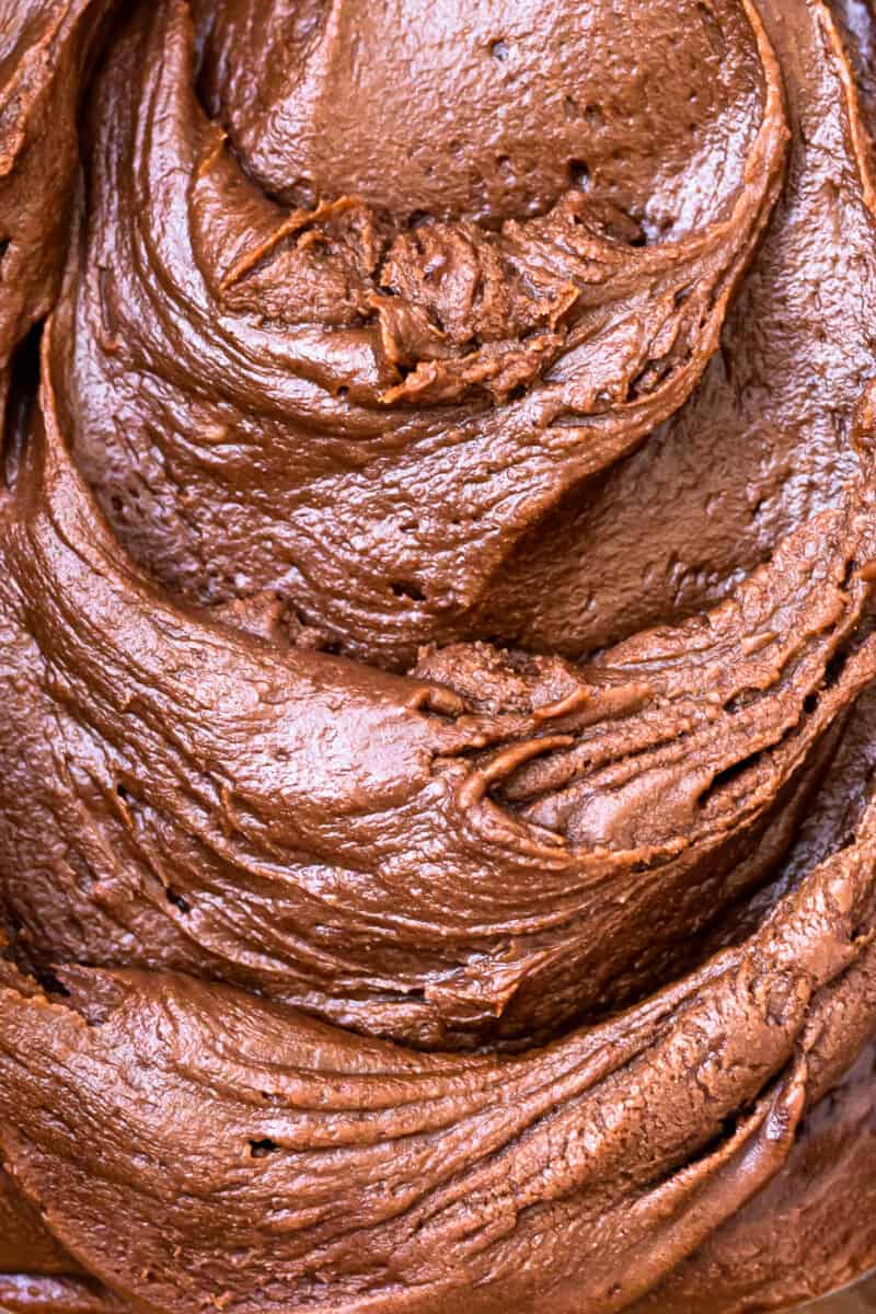 close up image of chocolate fudge frosting
