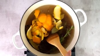 mixing turkey brine ingredients together in a large pot