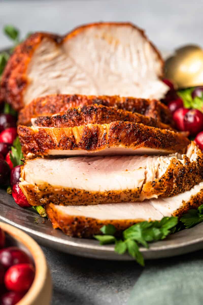 slices of deep fried turkey on a plate