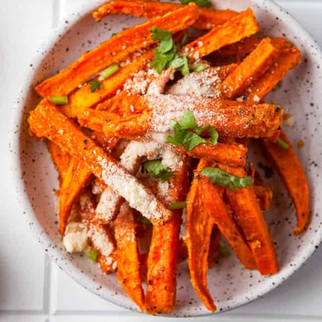 featured garlic parmesan sweet potato fries