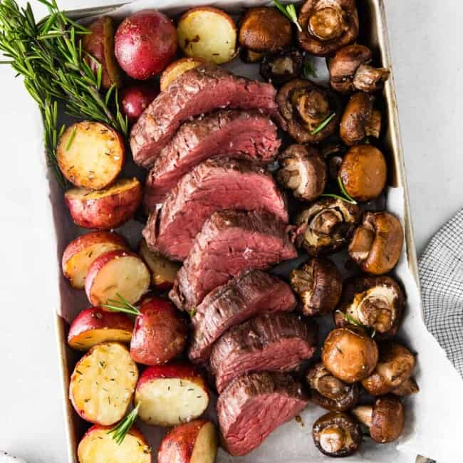featured sheet pan christmas dinner with beef tenderloin