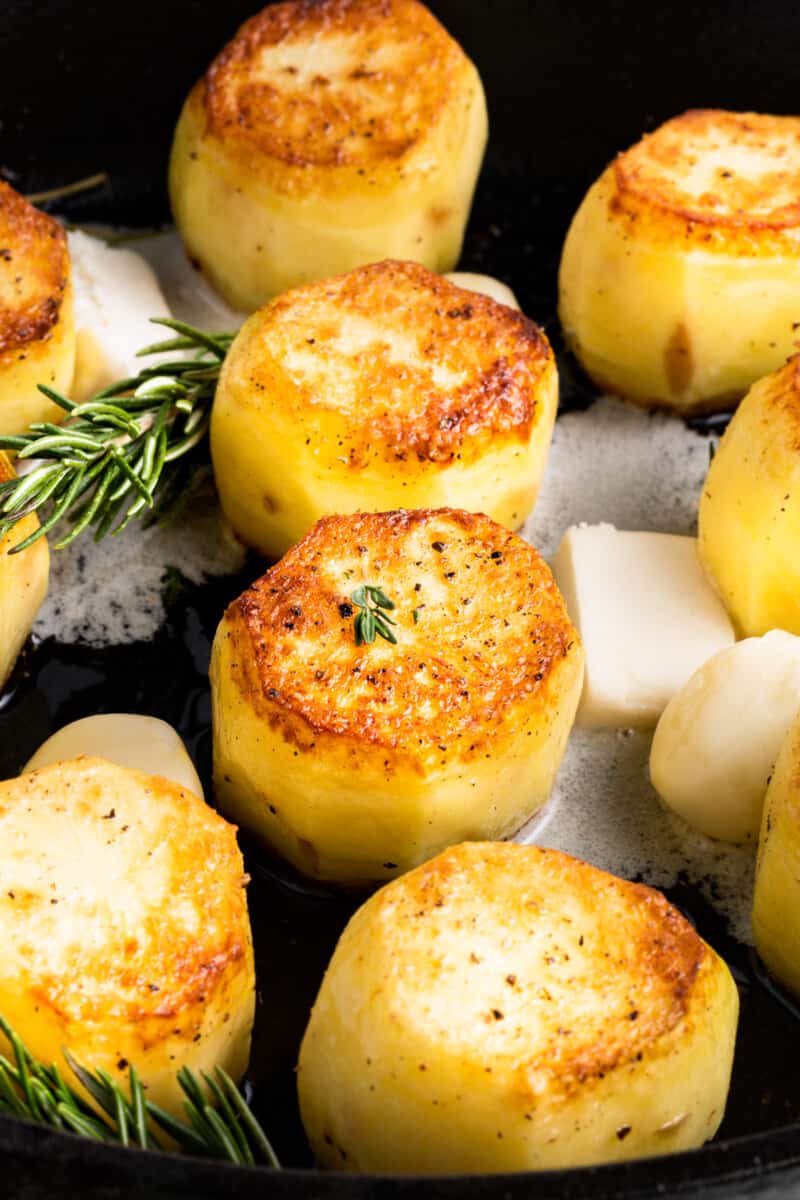 fondant potatoes in a skillet