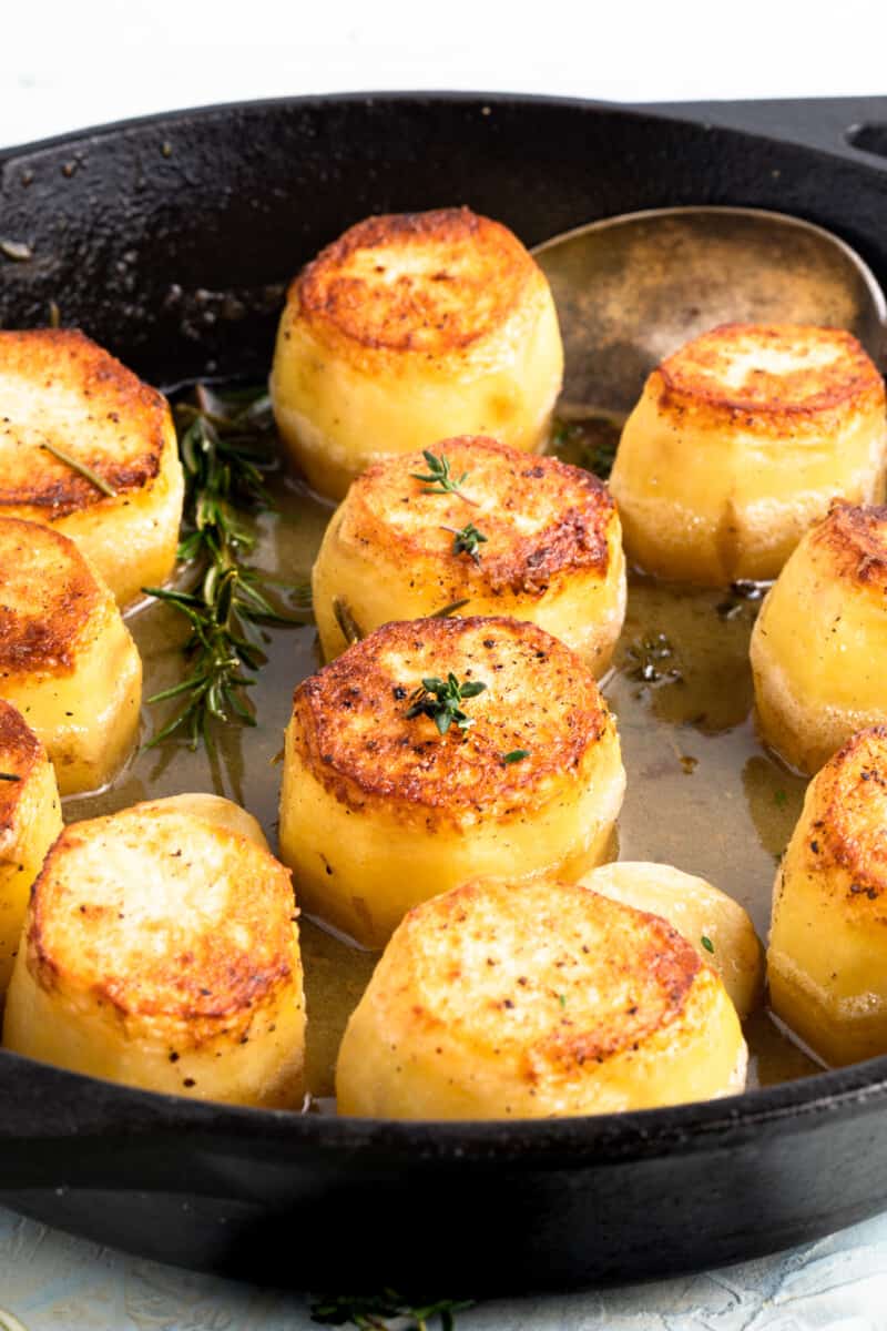 fondant potatoes in a skillet