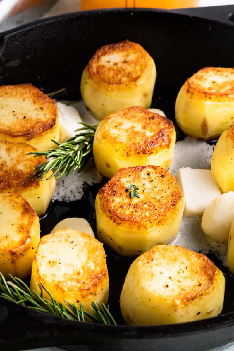 fondant potatoes in a skillet