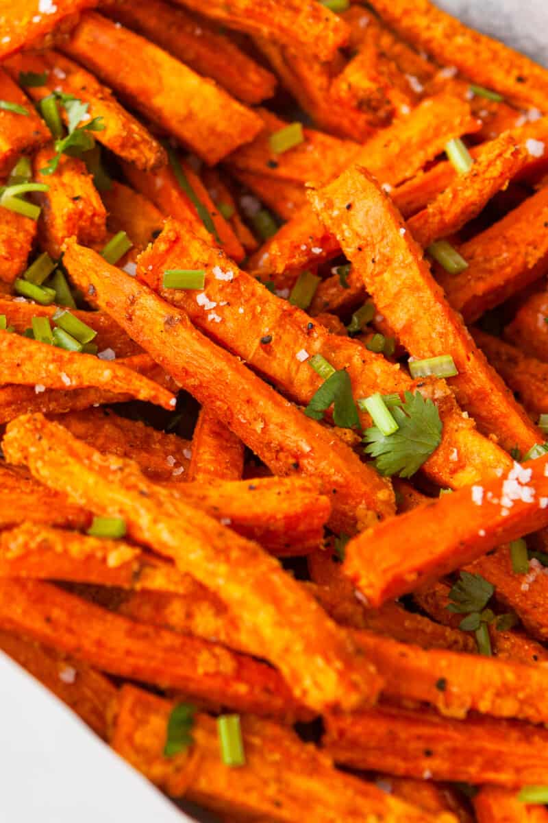 pan of garlic parmesan baked sweet potato fries