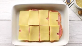 ham and cheese sliders in a baking dish
