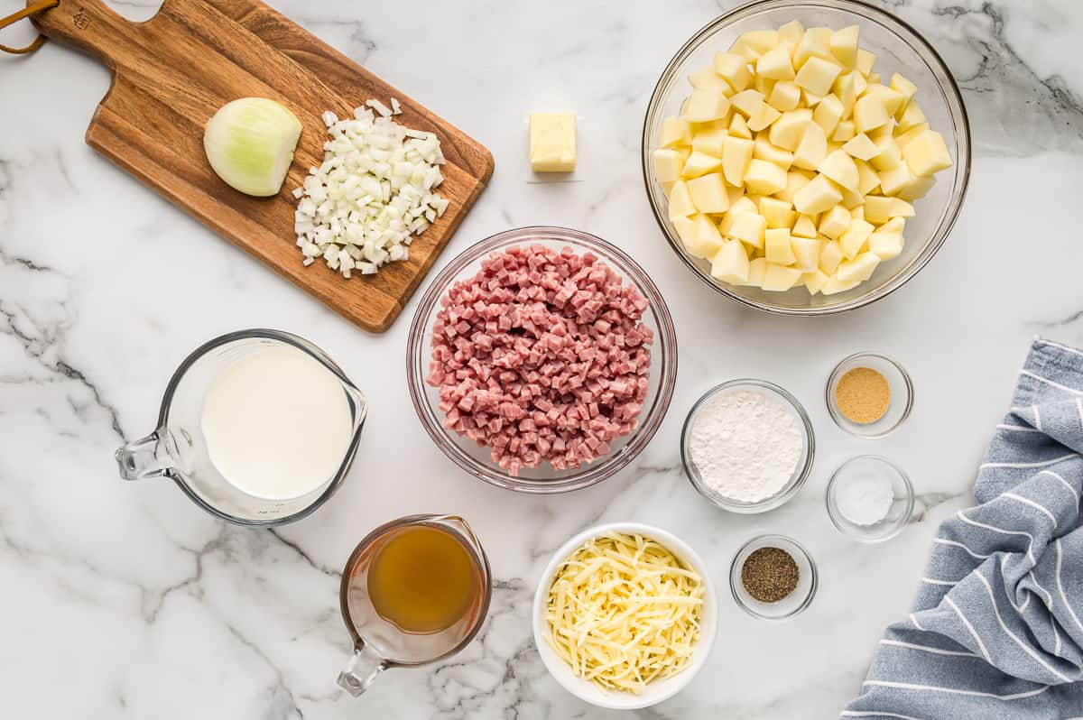Ingredients for ham and potato casserole
