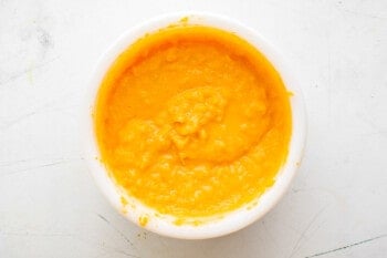 mashed sweet potato mixture in a white bowl