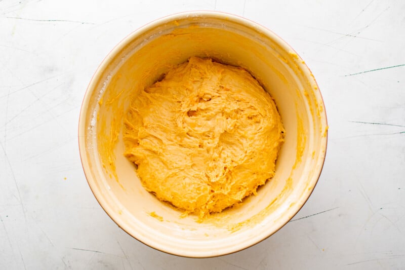 sweet potato rolls dough in a bowl