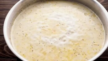 turkey casserole ingredients simmering together in a skillet