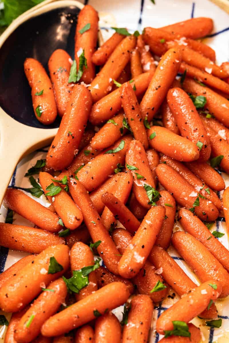 close up image of red wine glazed carrots