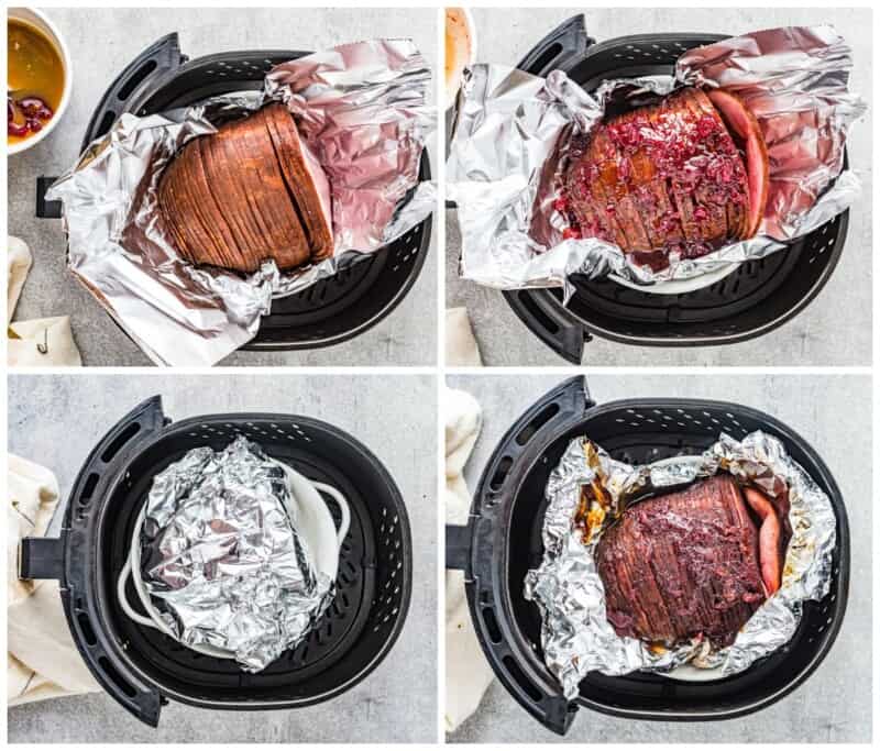 step by step photos for how to make air fryer cranberry glazed ham